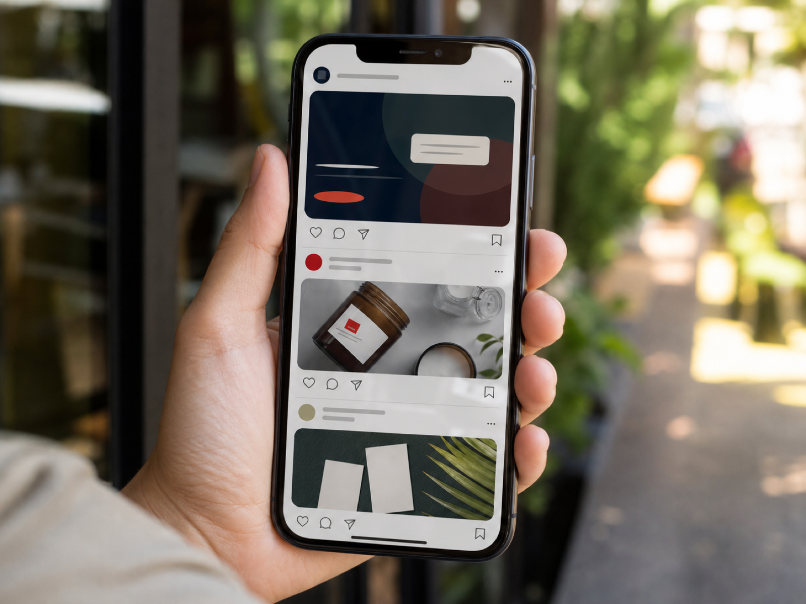 Mockup fotográfico de piezas para redes sociales en móvil